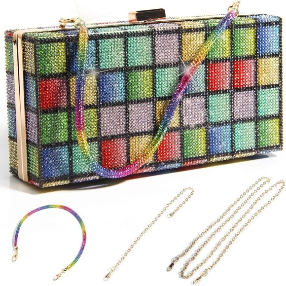 Bilinavy Handbags - Women Rainbow Shine Clutch Purse, Rainbow Crystal Clutch Purses for Wedding Even